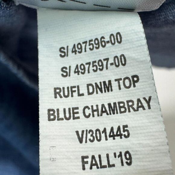 GAP Denim Girl’s Size Medium Blue Chambray Ruffle Trim Long Sleeve Casual Shirt - Picture 4 of 6
